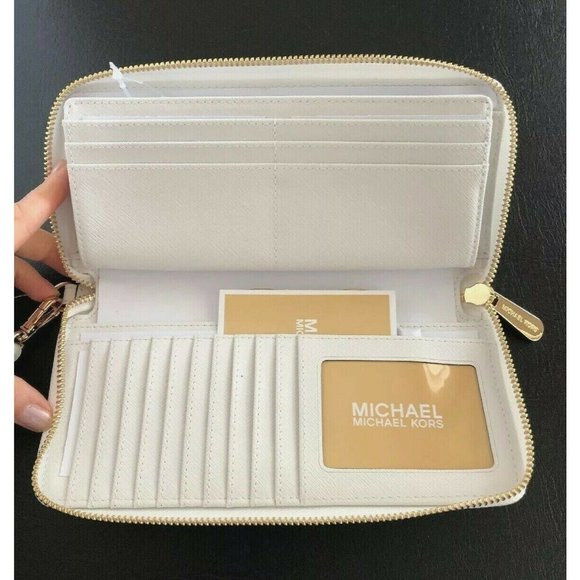 New Michael Kors Jet Set Large Travel Continental Wallet Leather Light Cream - Picture 5 of 6